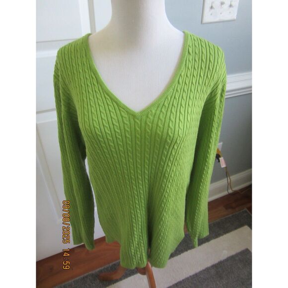 NEW JONES NEW YORK GREEN  COTTON  CLASSIC CABLE KNIT V NECK SWEATER 2X - Picture 1 of 4